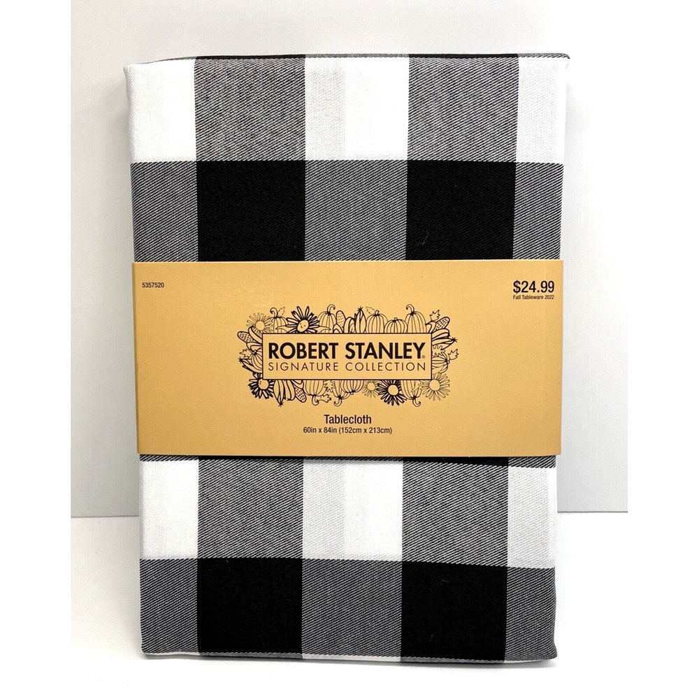 ROBERT STANLEY BUFFALO PLAID COTTAGE BLACK/WHITE 60X84 TABLECLOTH